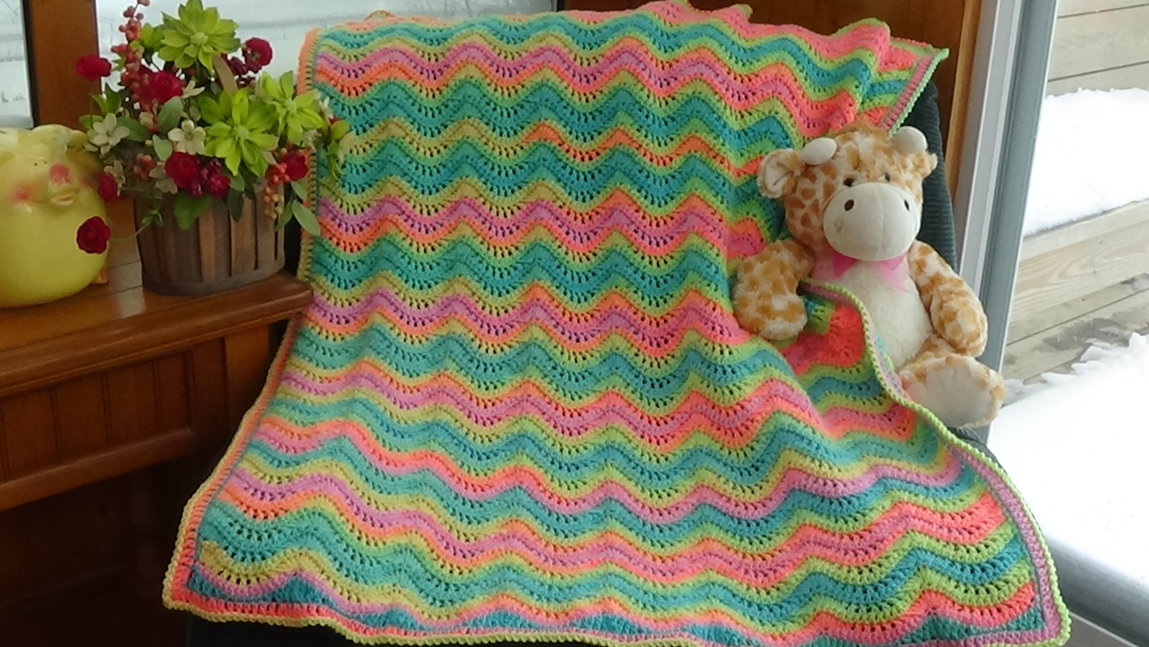 #524 Rainbow Fan & Feather Baby Afghan