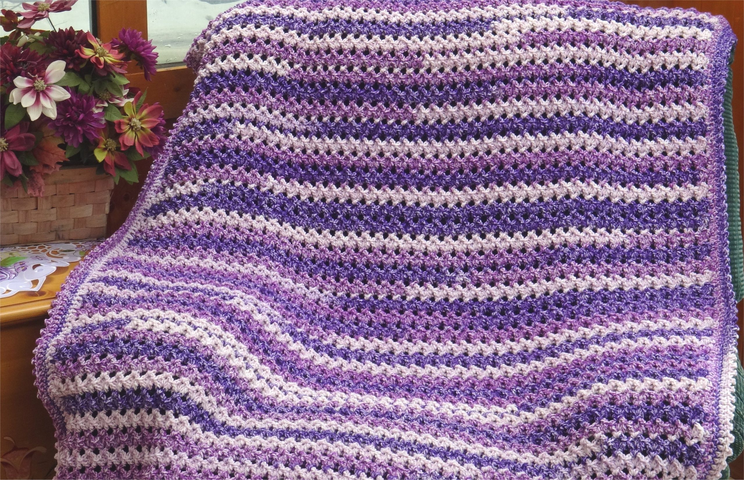 Handmade Crochet Light Orchid Purple and Dark Orchid Purple Baby Blanket 